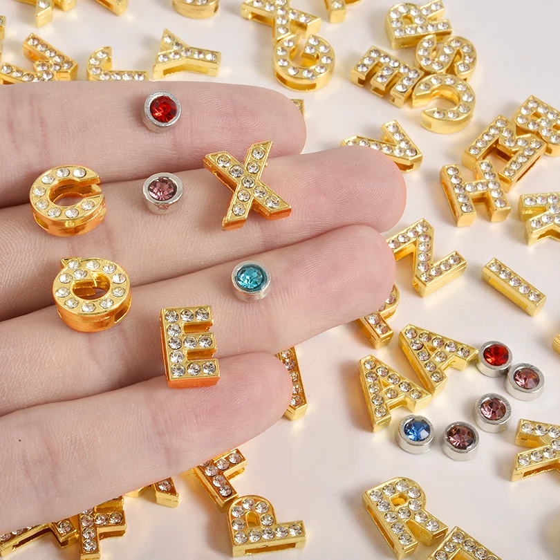 26Pcs/LotInitial Letter A-Z Slide Charms 8mm Rhinestone Word English Alphabet Breloques For Wristband Bracelet Jewelry Material
