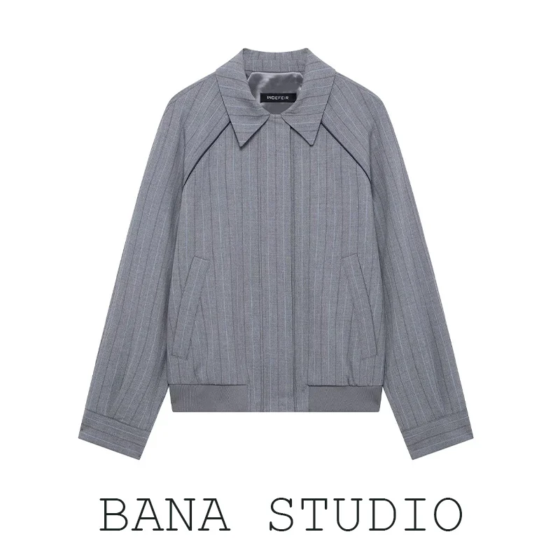 

BANA Большой размер BF Sle глаз Полосатый воротник Спецодежда Jaet ort Весенне-осенняя верхняя одежда на пуговицах Обычный све