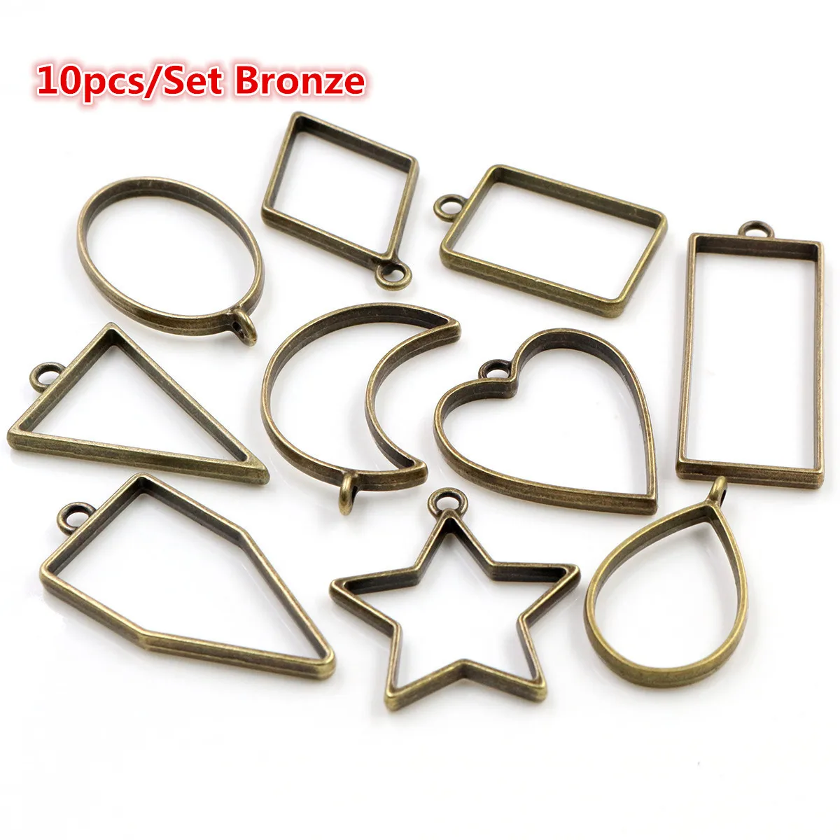 DIY 쥬얼리 만들기에 대 한 10pcs 청동 테두리 금형 기하학적 중공 금속 프레임 베젤 에폭시 수 지 펜 던 트 트레이