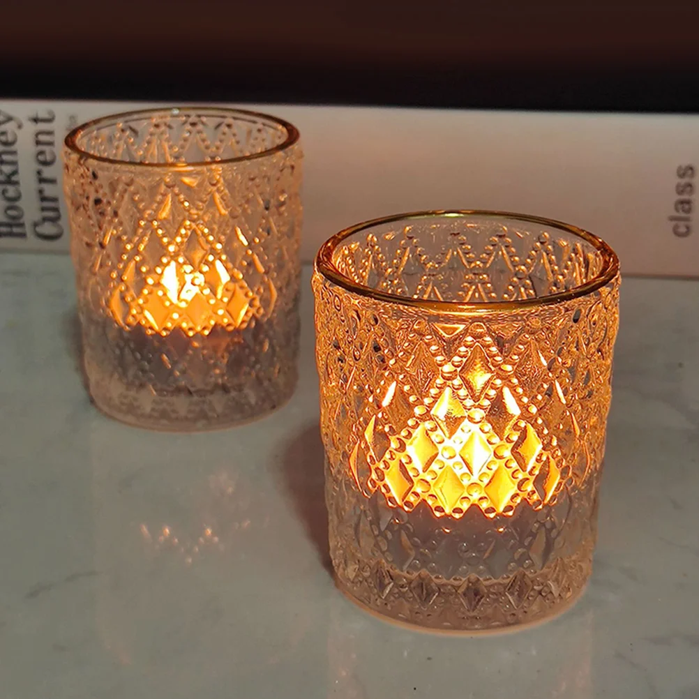 

12Pcs Elegant Embossed Glass Holders Romantic Dinner Table Accent Wedding Party Desktop Holder