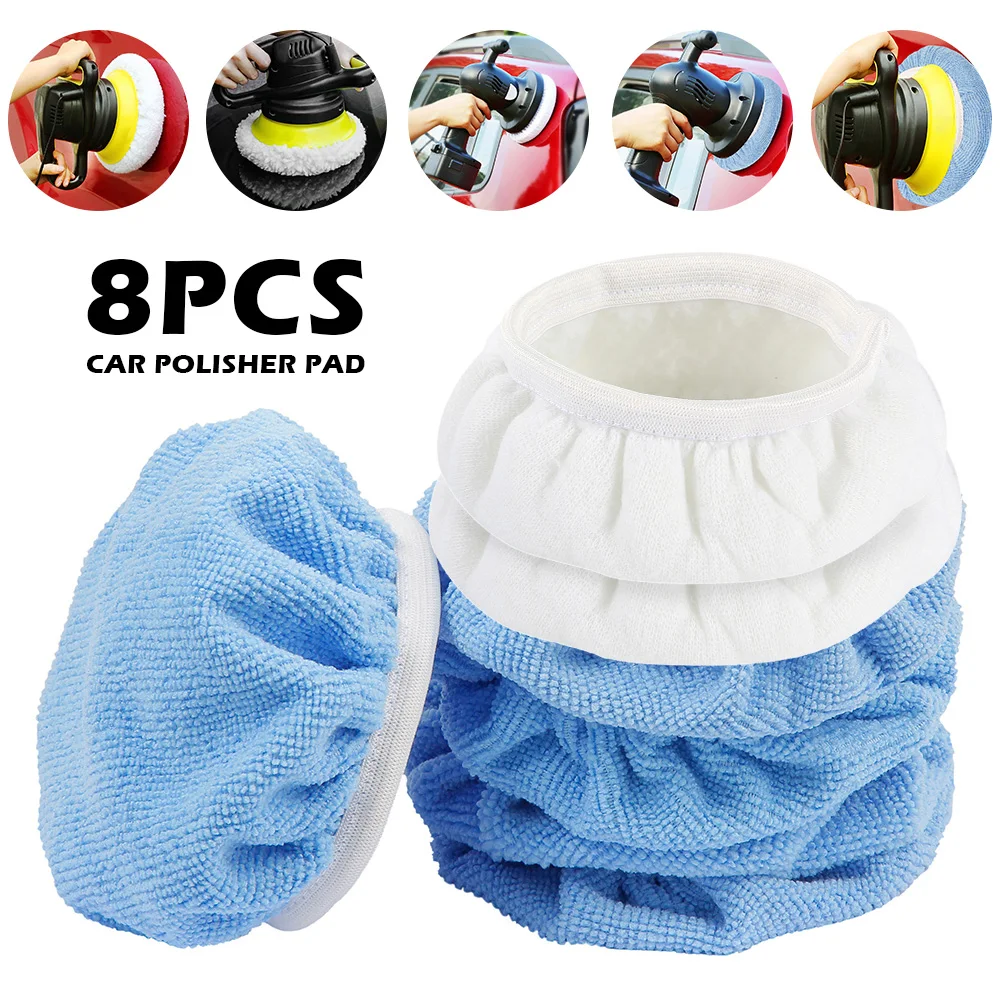 8Pcs 6/10Inch Car Polishing Buffer Pads Wool Plush Polished Waxing Kit Bonnets Wheel for Car Polisher Polishing and Buffing