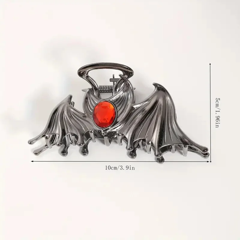 Metal Sliver Bat Hair Grab Clip Ruby Inlaid Hairpin Halloween DIY Decorations Shark Clip Headdress Hair Claw Halloween Gifts New view 6