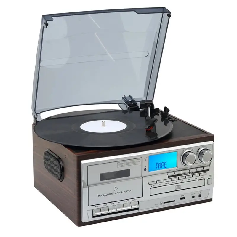 Retro Vinyl Multi Functions Record Player Turntable 3-Speed Phonograph With AM/FM Radio CD/Cassette-A00E