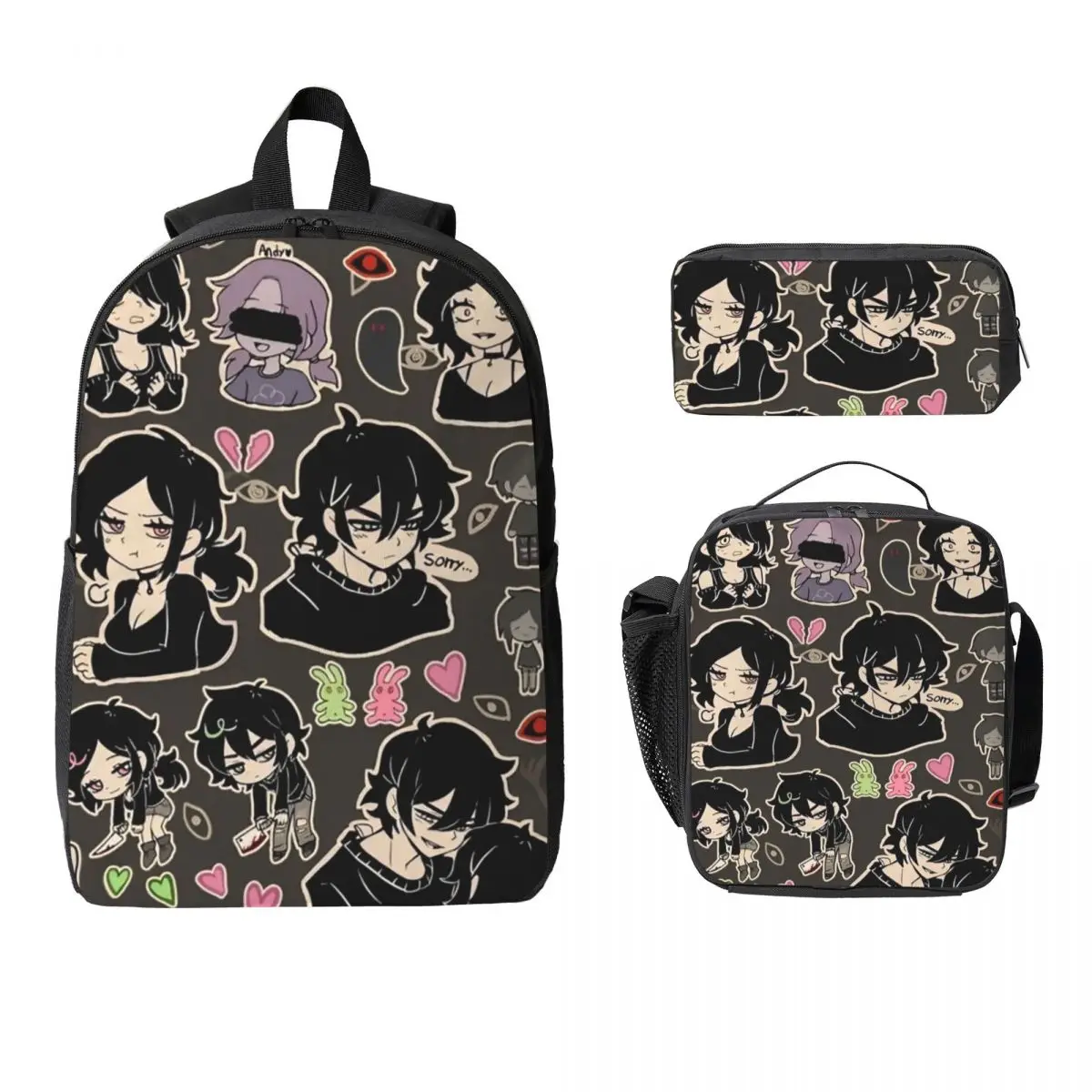 Ashley And Andrew The Coffin Of Andy And Leyley Backpack Student Boy Girl BookBag School Bag 3ps Insulated Lunch Bag Pencil Case