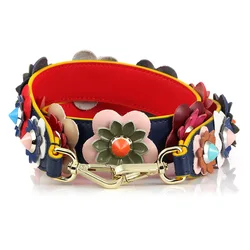 Women Handbag Purse Carry Belt Replacement Colorful Floral Stud Flower Genuine Calfskin Shoulder Strap You For Lady Designer Bag