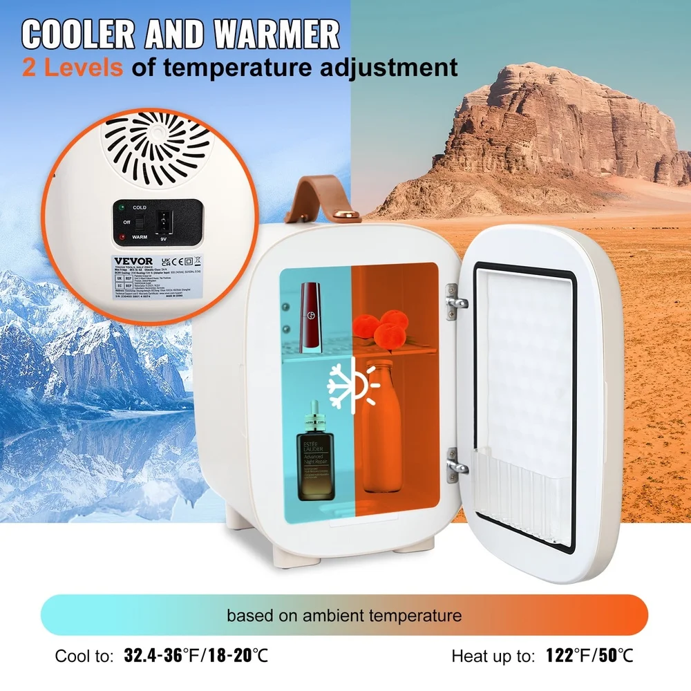 4L Mini Fridge Portable Cooler Warmer USB Power Adapter Silent Operation Skincare Cosmetics Food Drinks Ideal Car Office Outdoor
