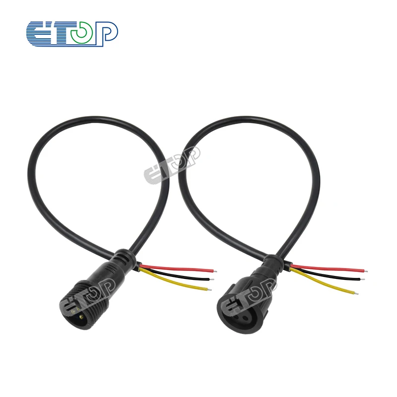 XConnect Pigtail 3Core Round BLACK Waterproof Pigtail Male/Female 50cm Long Each 18AWG Wire with IP67