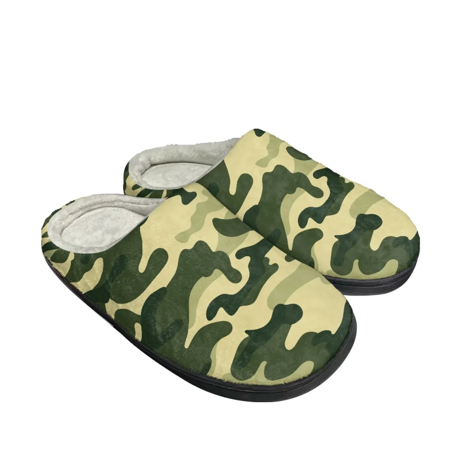 Men Women Household Keep Warm Plush Cotton Slippers Red Camouflage Color Scheme Soft Comfort Flannel Upper Non-Slip TPR Sole