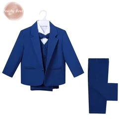 Fashion Baby Formal Clothes Set Blazer Jacket+Shirt+Vest+Bowtie+Pant 5PCS Infant Toddler Clothes Suit Party Baby Clothes 0-2Y