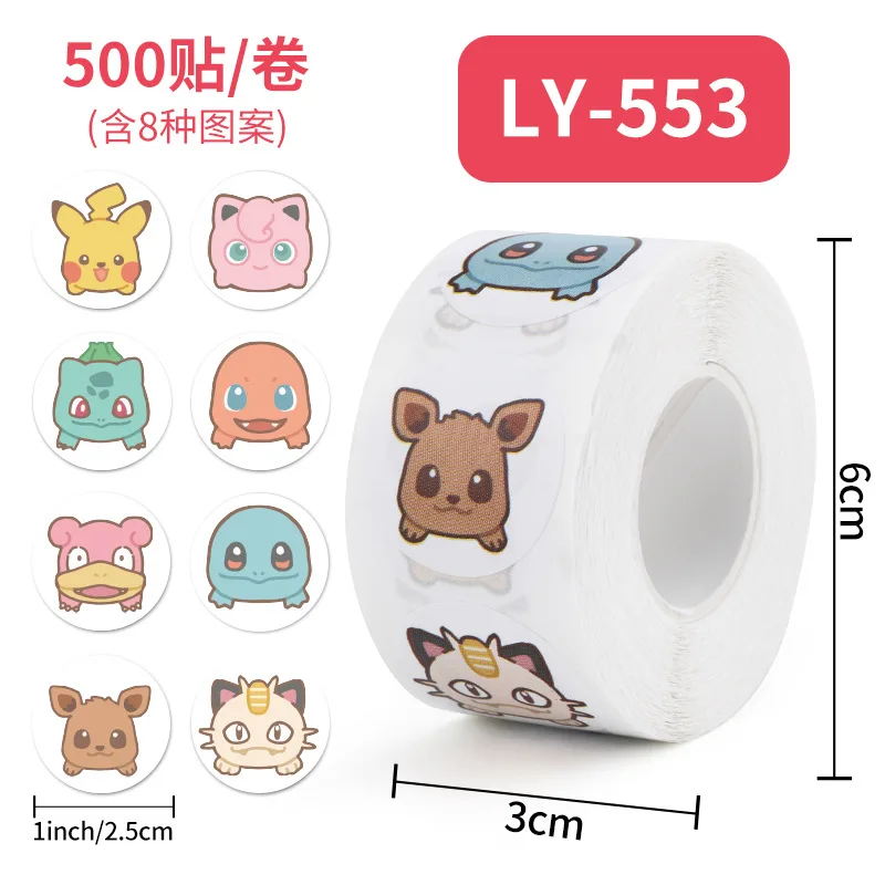 Pokemon 1 Roll Mixed Cartoon Stickers Kawaii Pikachu Gengar Pokeballs Sticker Luggage Scrapbook Decals Kids Toys Birthday Gift