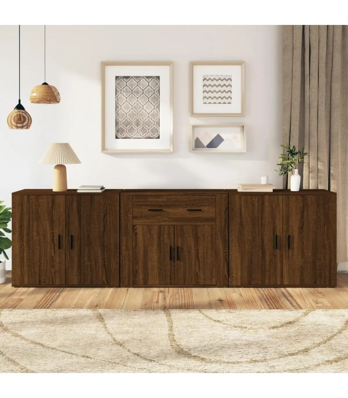 Sideboards 3 pieces oak brown plywood