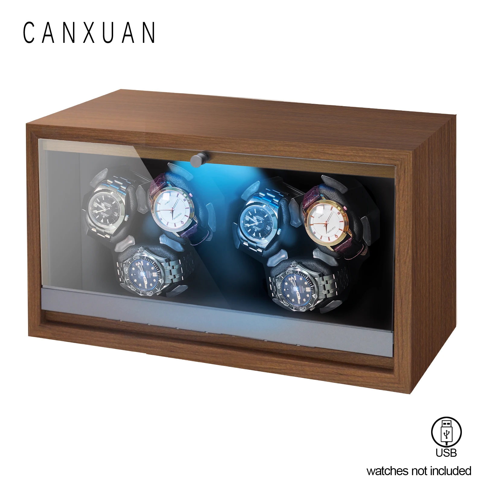 Automatic Watch Winder 6 Slots Walnut Grain Inner PU leather Quiet Motor 5 Modes Usb Cable Watch Winders With Led Light Gifts image 6