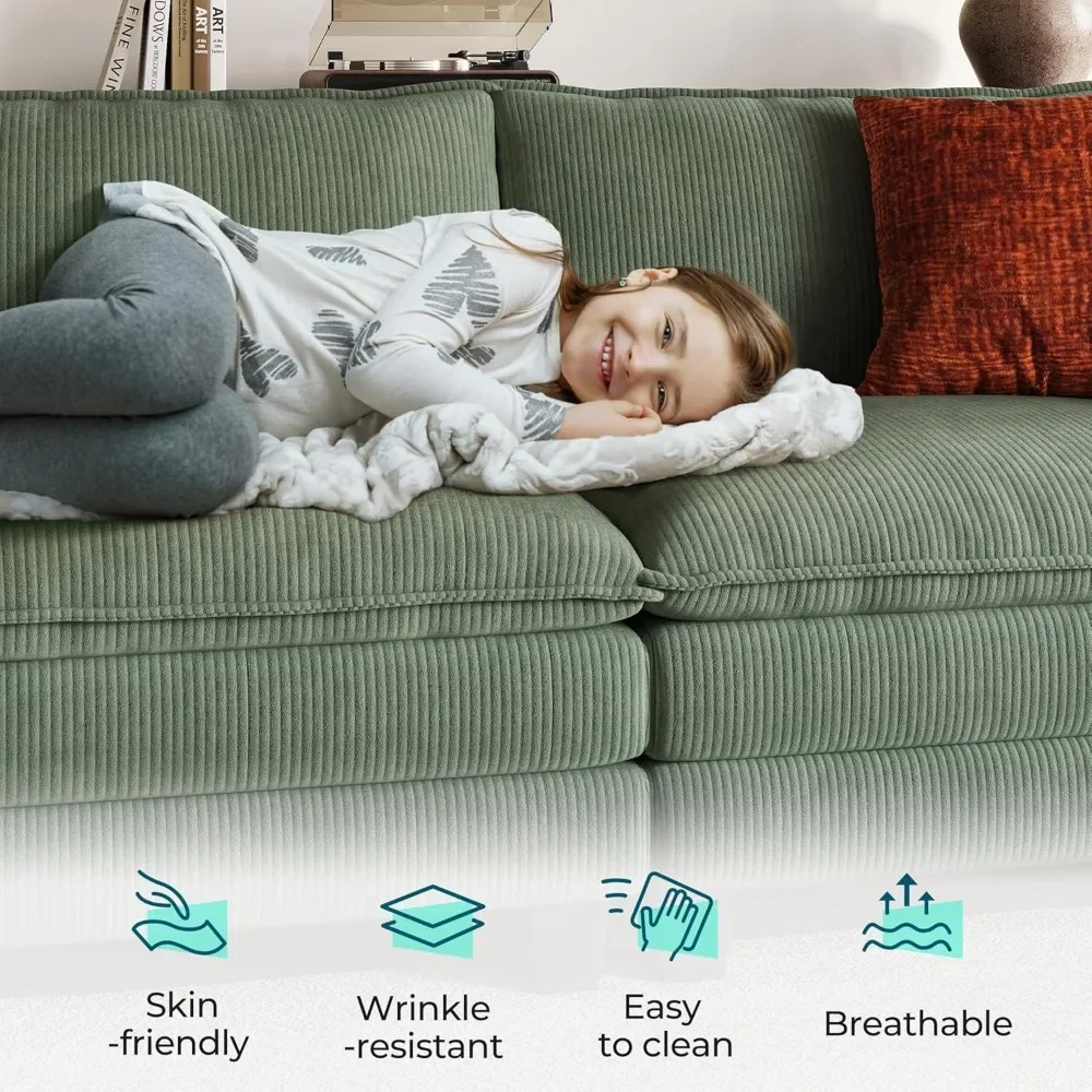 Sectional Sleeper โซฟา - 123 ''Modular Cloud โซฟาขนาดใหญ่ Corduroy โซฟาเตียงเคลื่อนย้ายได้ Ottoman นุ่มโมเดิร์น Comfy โซฟา