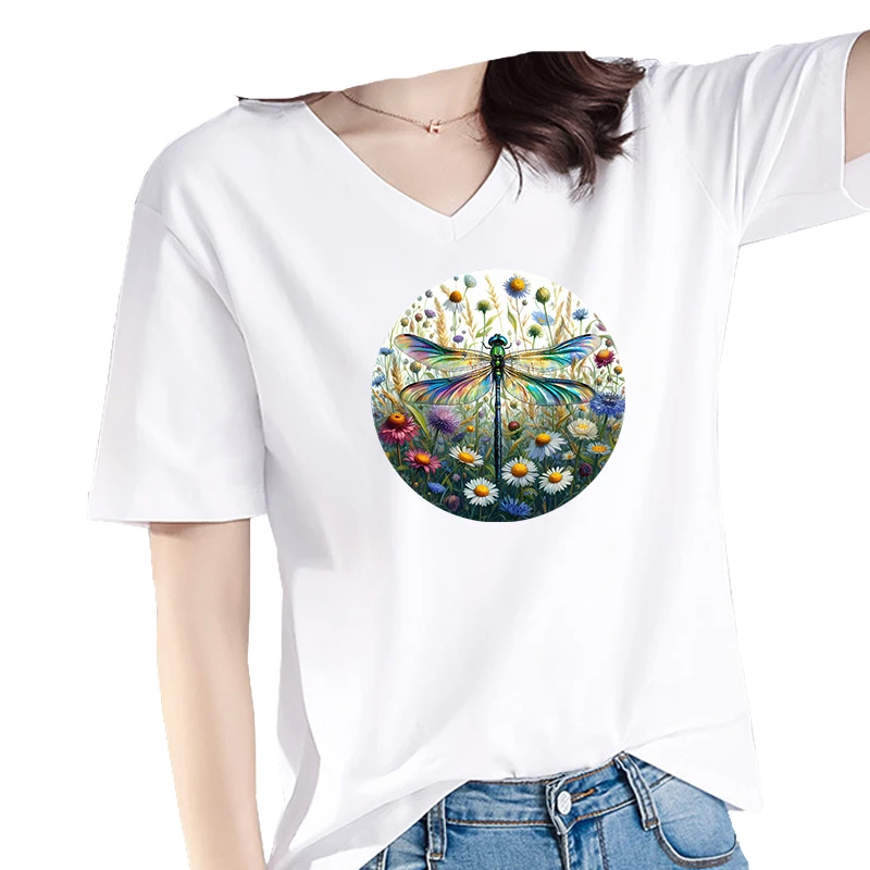 Gothic style Angel Devil Heat Transfer T-shirt Printed Stickers Flower Dragonfly DTF Clothing DIY Iron On Stickers