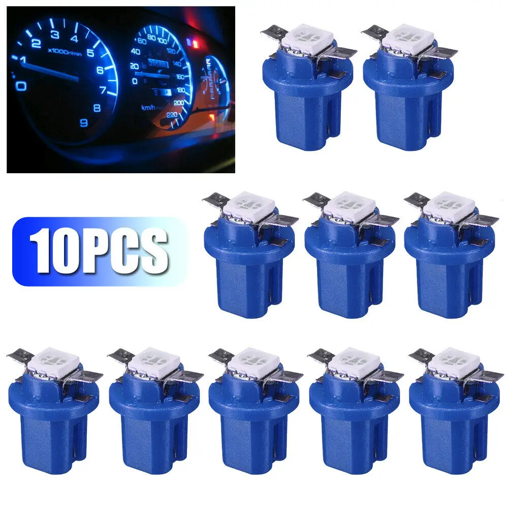 10Pcs LED Light Car Gauge Speed Dash Bulb Dashboard Instrument Blue Light Wedge Interior Lamp B8.5D B8.5 5050 Led 1 SMD T5 Lamp