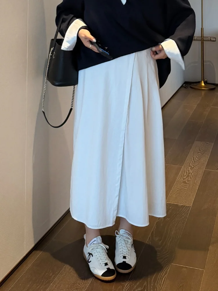 

plus Size High Waist Casual Pure Color A-Line Skirt for Women Hide Flaws Slimming Midi Skirts Spring Season Office Wear