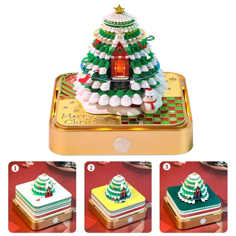 2025 Hot Style 2026 LED Light Christmas Tree Desk Calendar 3D Paper Carving Art Tear Away Memo Pad Holiday Office Decorations De