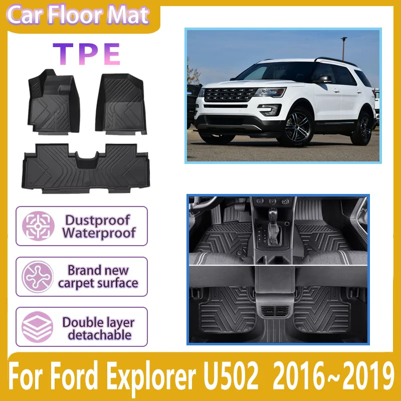 

Коврик LHD для Ford Explorer U502 2017 2018 2016 ~ 2019 5 сидений, роскошный пылезащитный коврик, коврик из ТПЭ, автомобильные аксессуары