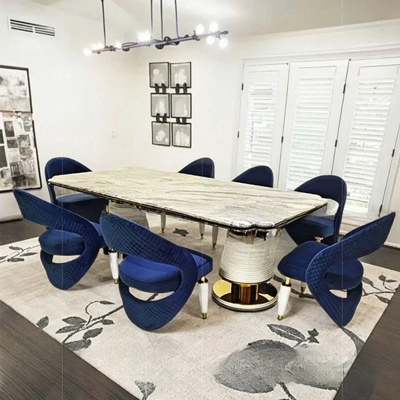 marble dining table and chair combination light luxury high-end restaurant home modern rectangular dining table