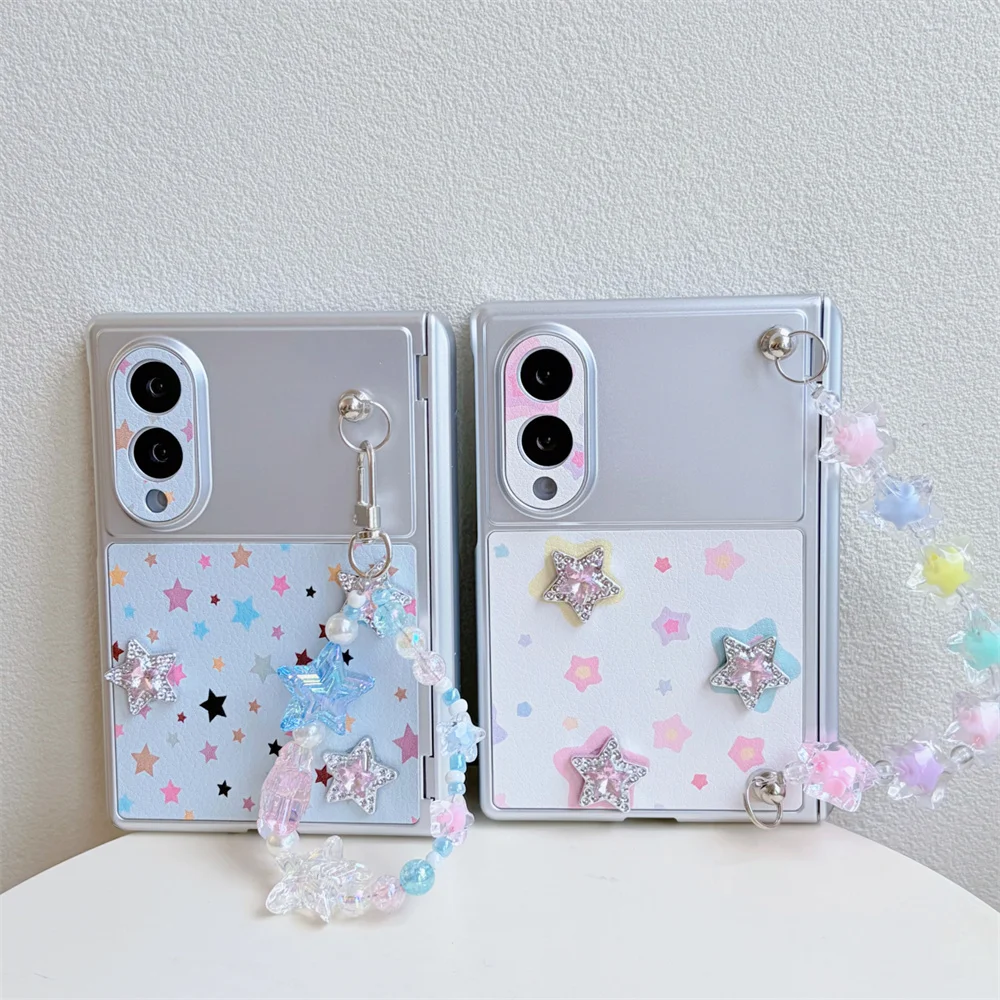 Cute Glitter Star Decor Phone Case For Samsung Galaxy Z Fold 8 Ultra Colorful With Sweet Girly Shockproof Hard Protective Cover