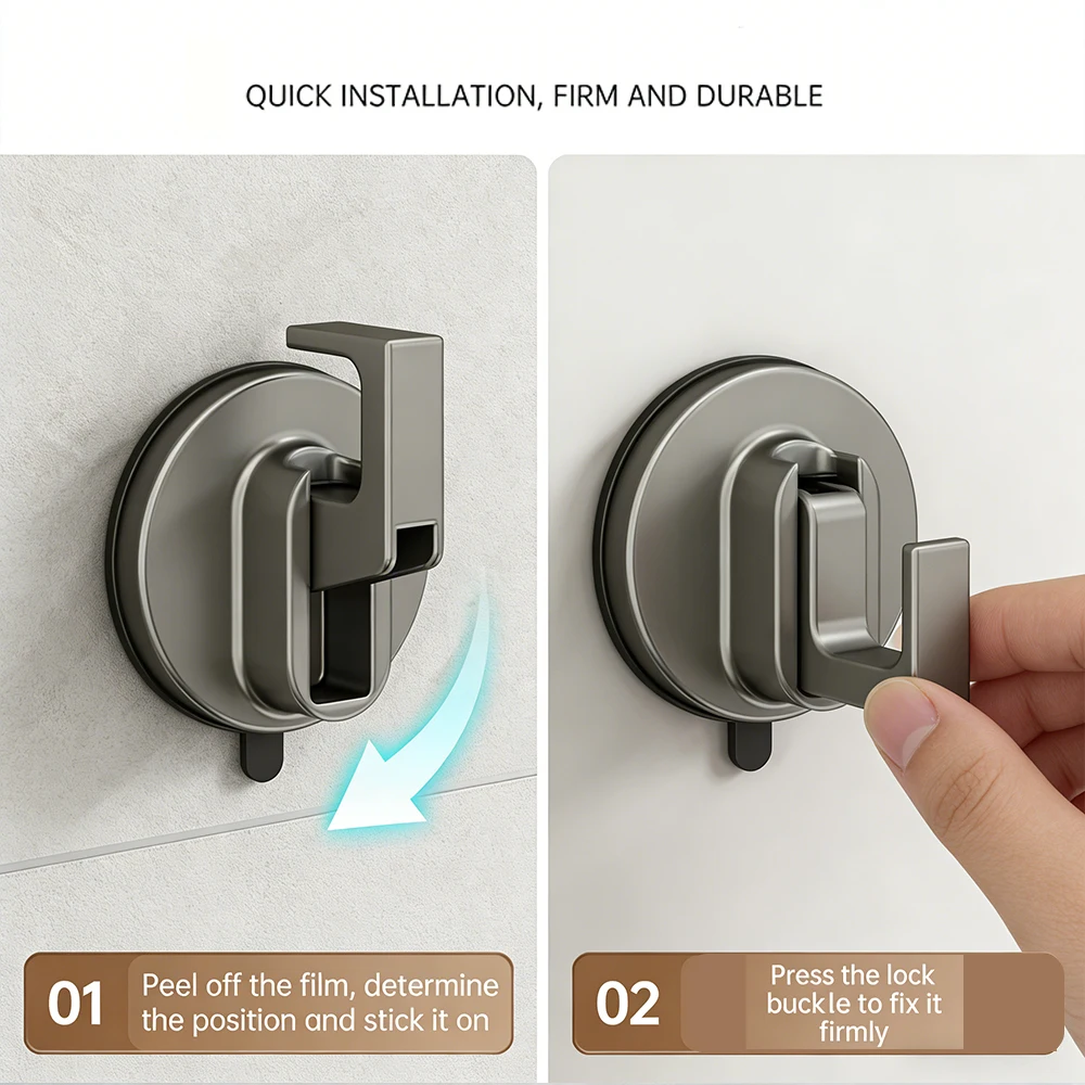 2Pcs Strong Suction Cup Hooks Reusable Vacuum Hook Heavy Duty Wall Mount Hanger For Bathroom Kitchen Glass Towel Robe Clothes Ho view 3
