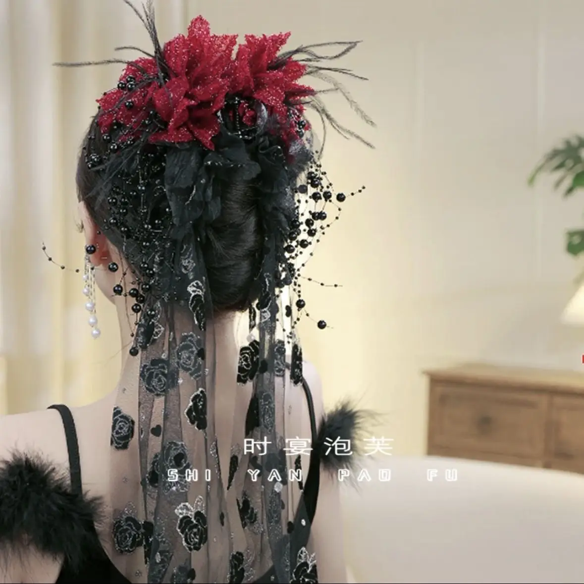 

Лента с розой, вышивка, стример, заколка для волос с перьями, высококачественная заколка для волос в древнем стиле, универсальные аксессуары для волос из бисера