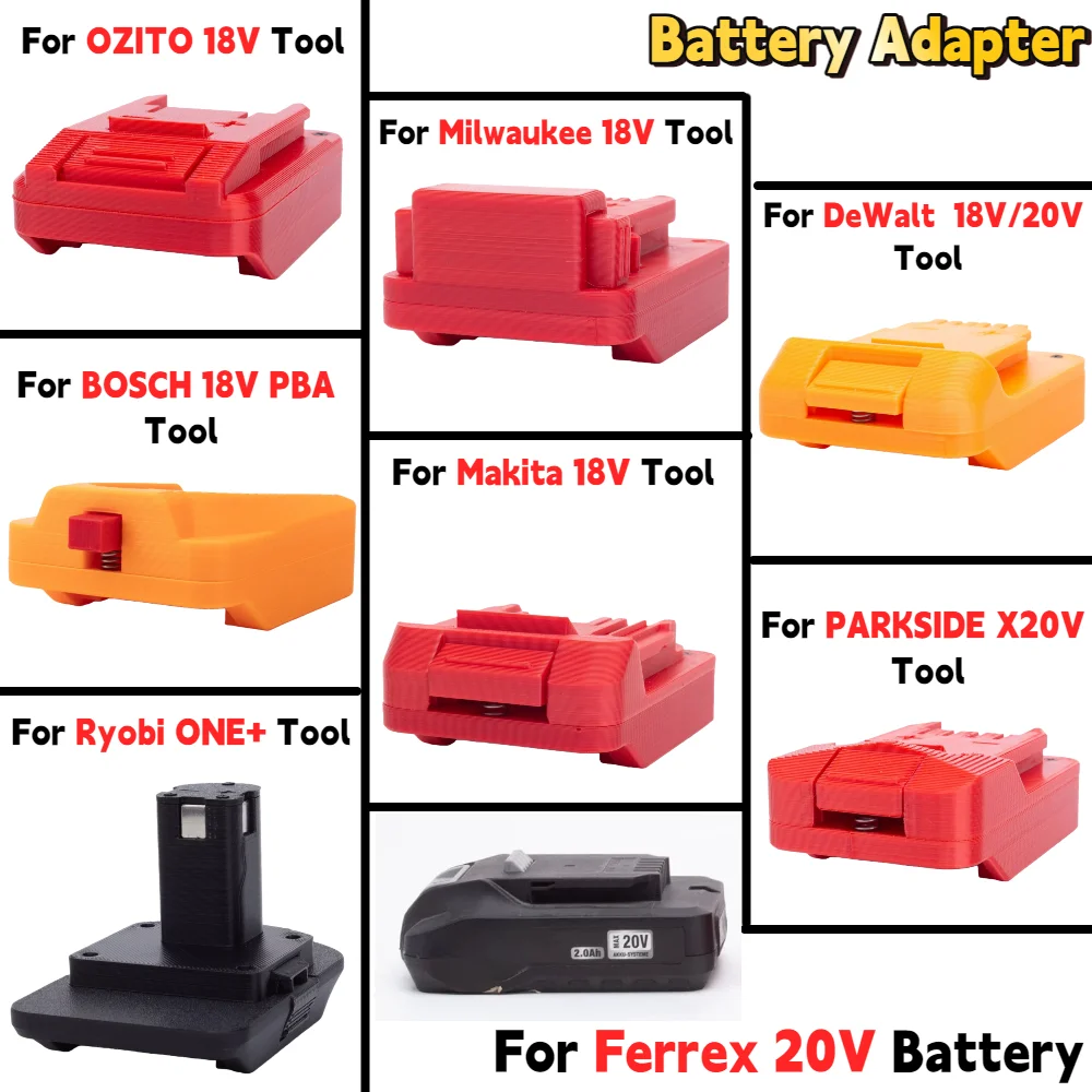 

Adapter/Converter for Ferrex 20V Li-ion Battery To DeWalt/Makita/OZITO/Milwaukee/BOSCH PBA/PARKSIDE X20V/Ryobi ONE+ 18V Tools