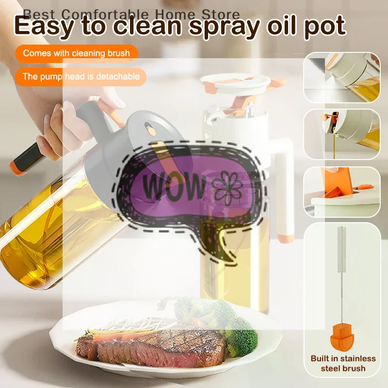 470/650ml 2 In 1 Oil Spray Bottle With Pour Spout Leakproof Multifunctional Large Capacity Glass Oiler Kitchen Cooking Accessory