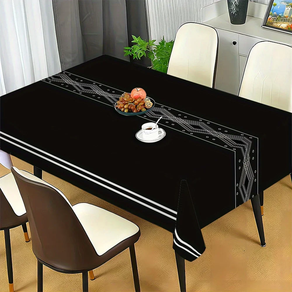 JIT + 1pc polyester tablecloth, black minimalist pattern tablecloth, simple printed tablecloth, woven table coverxzj