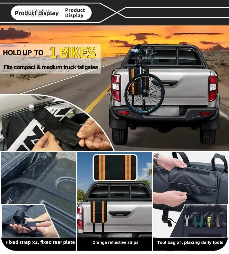 Heckklappenpolster für Mountainbikes, Pickup-Truck, Heckklappen-Schutzpolster mit 3 Werkzeugtaschen, 52 Zoll breit, für 5 Fahrräder – Detail 16