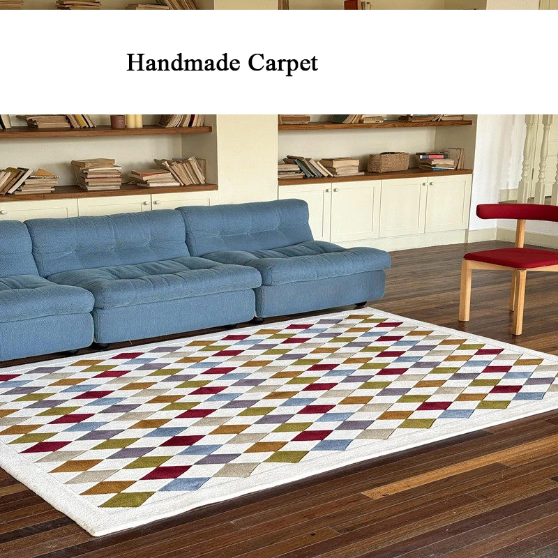 Colorful Plaid Luxury Rug Carpet Living Room Sofa Floor Rug Bedroom Cloakroom Study Area Rug Bedside Rug Thick Soft Large Rug