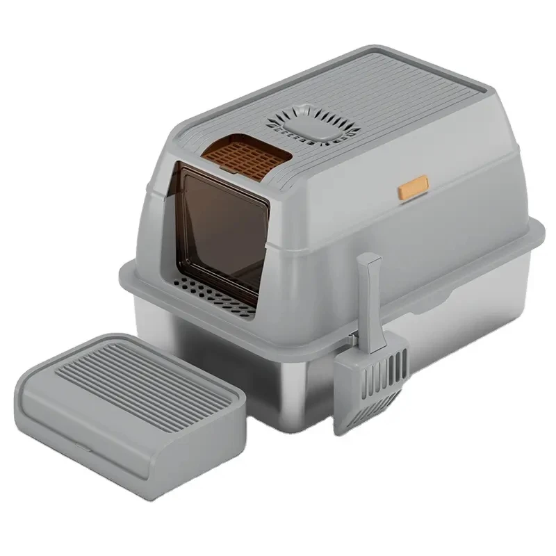 

Factory Wholesale Stainless Steel Litter Box Open Litter Box High Fence Large Size Anti-splash Deepen Semi-enclosed Cat Toilet