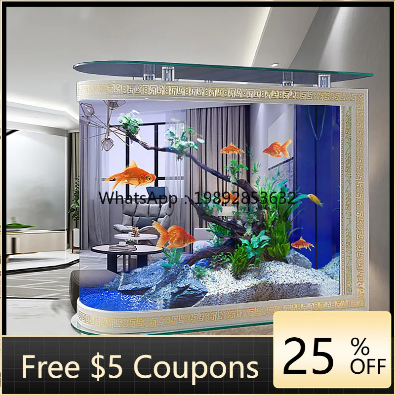 YFY Goldfish Tank Living Room Household Medium and Large Glass Ecological Floor Screen Aquarium