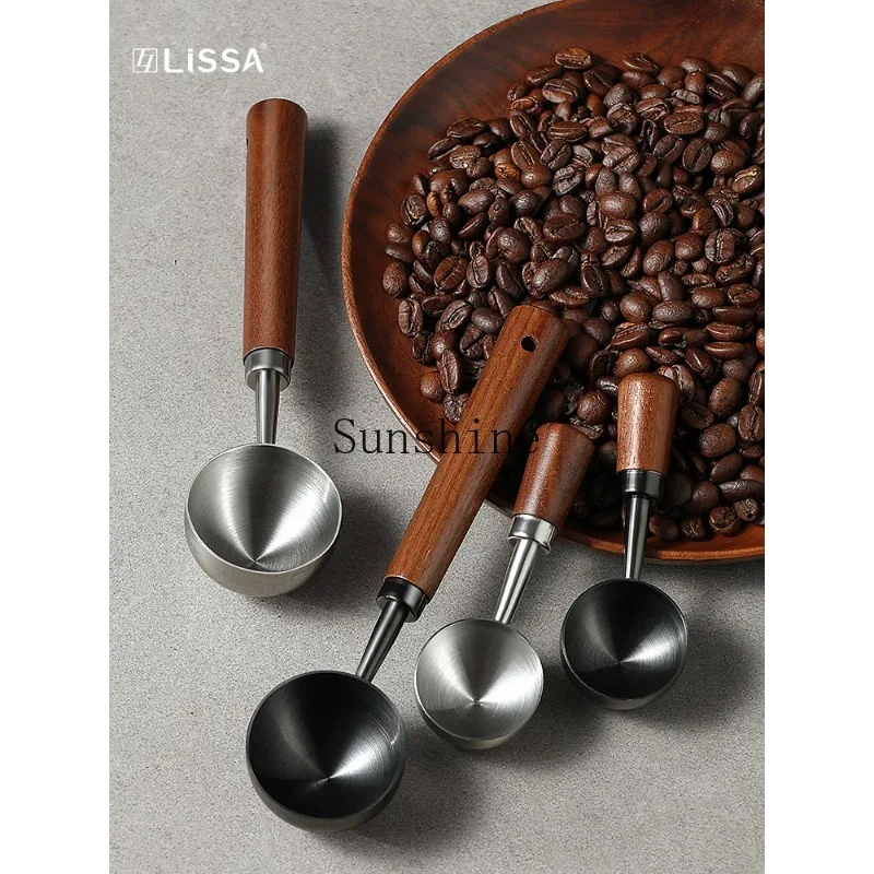 Stainless steel coffee spoon quantitative gram spoon walnut short handle long handle