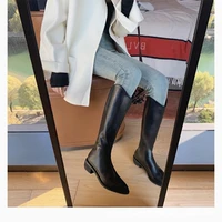 Winter New Pointy Mid-heel Knee-high Boots Back Zipper Solid Color Heightening Car Stitch and Velvet Fashion Elegant High Boots - Image 6