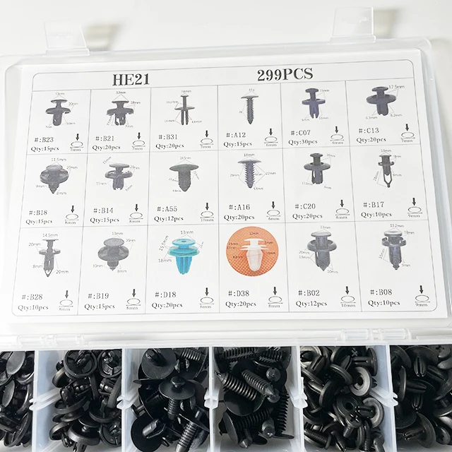 HE 21  299PCS 18 Kinds of Different Bumper Fastener  Auto Body Clips With Car Trim Removable