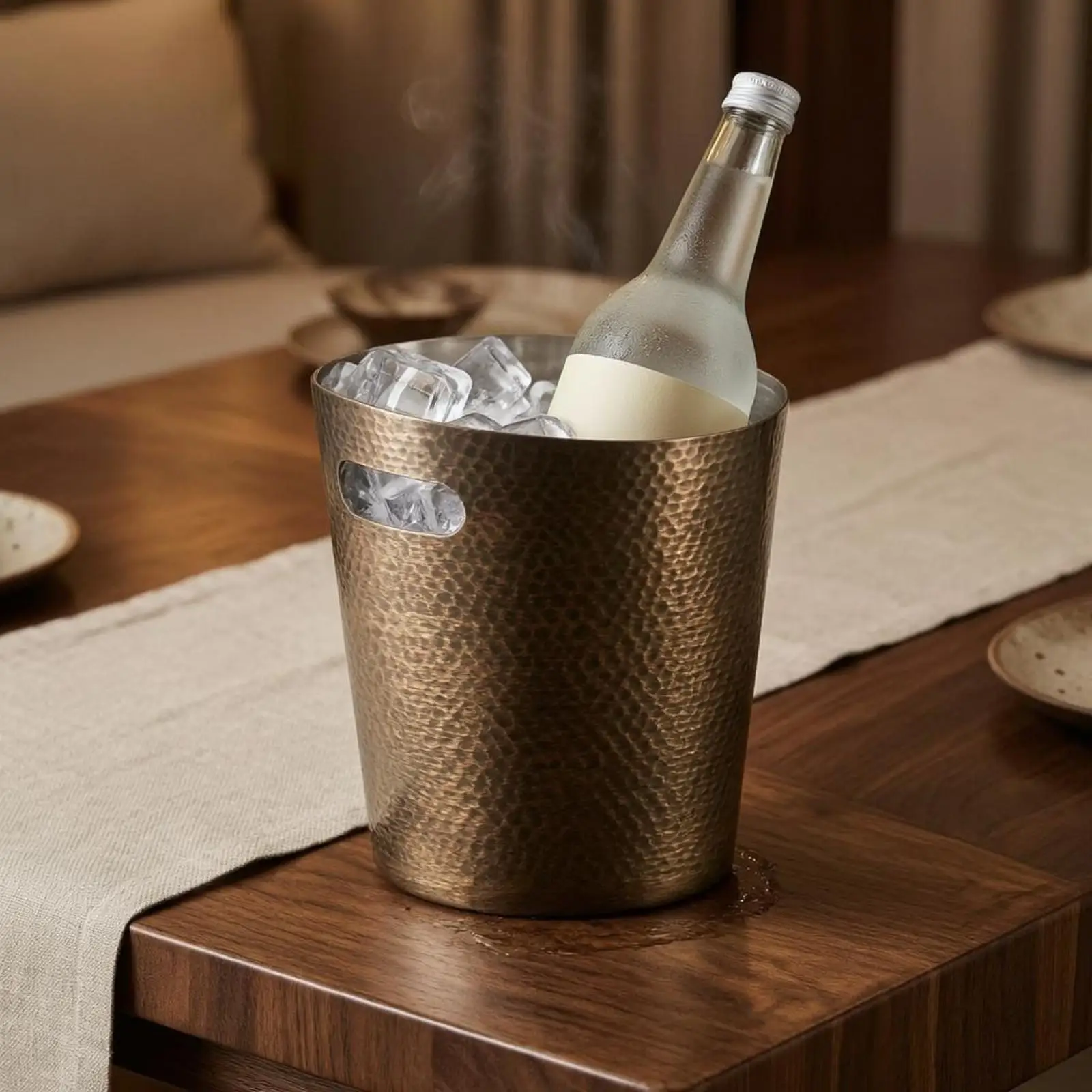 Hammered Metal Ice Tub for Champagne Wine Chilling with Flared Rim Tapered Design
