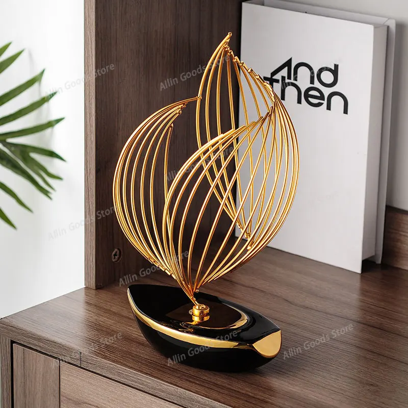 Minimalist Ceramic & Metal Sculpture, Modern Household Ornament, Desktop Artwork for Living Room Office Ideal Handicraft Present