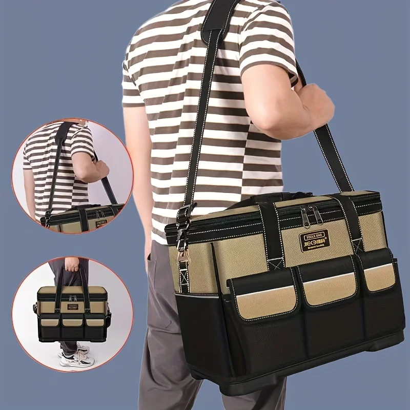 one-piece-electrician's-tool-bag-square-pocket-canvas-repair-tool-box-large-capacity-tool-bag-with-adjustable-shoulder-strap-large-opening-large-capacity-high-quality-multifunctional-tool-bag