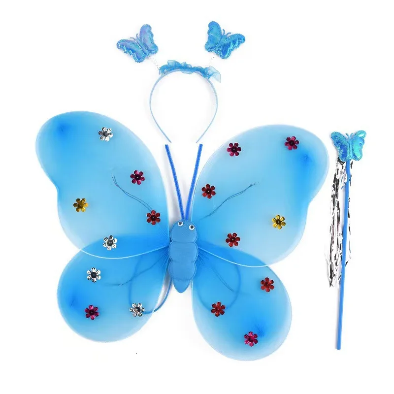 Creative Simulation Butterfly Wings Fairy Wand Hair Bands Set Children's Party Dress Up Cosplay Props Kids Light-emitting Toys