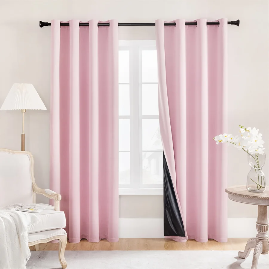 2PCS 100% Total Blackout Curtains,Grommet Top Thermal Insulated Curtains for Bedroom & Living Room, Sheer Not Included