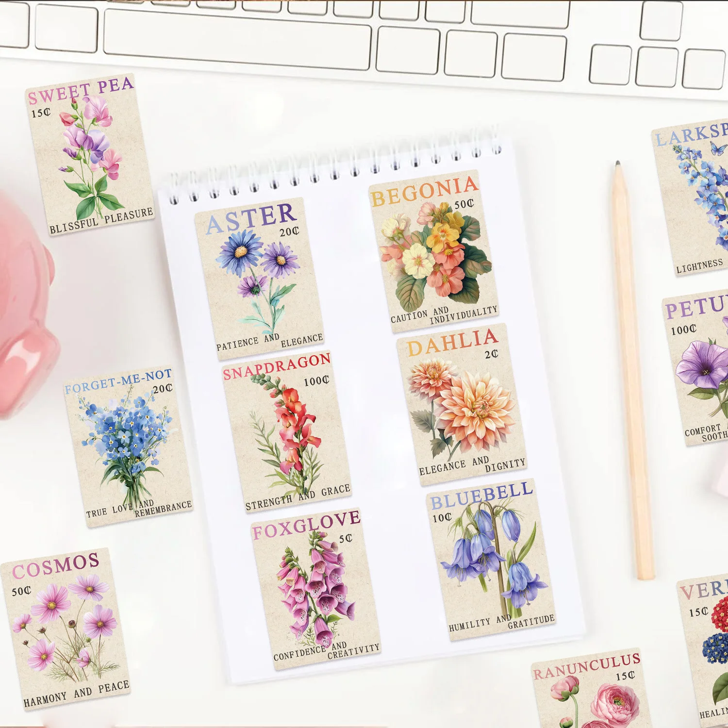 50/100PCS 만화 복고풍 우표 꽃/해양 미학 DIY 방수 스티커 장식 기타 노트북 수하물 고정식