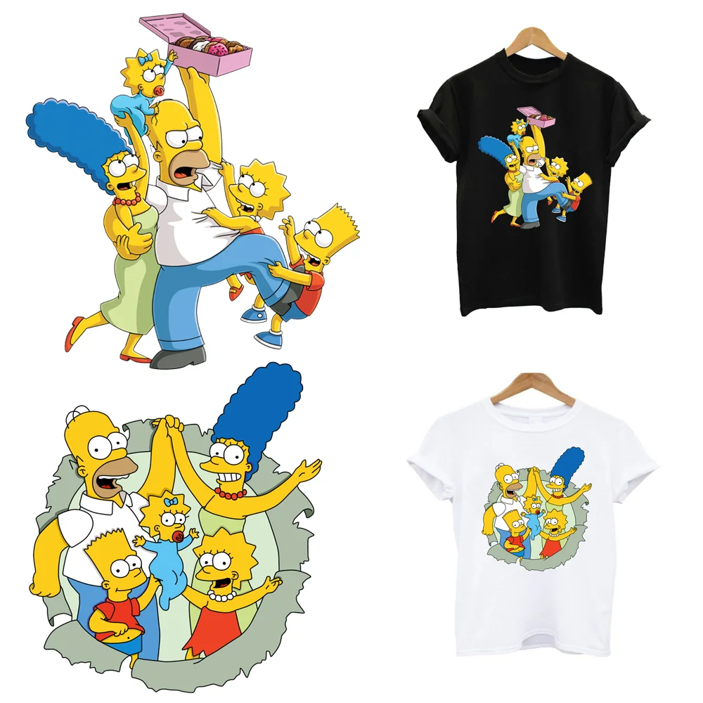 2Pcs/Lot Simpsons Disney Heat Thermal Transfer Fusible Patches Iron On Thermo Adhesive Stickers for Clothes Ironing Application