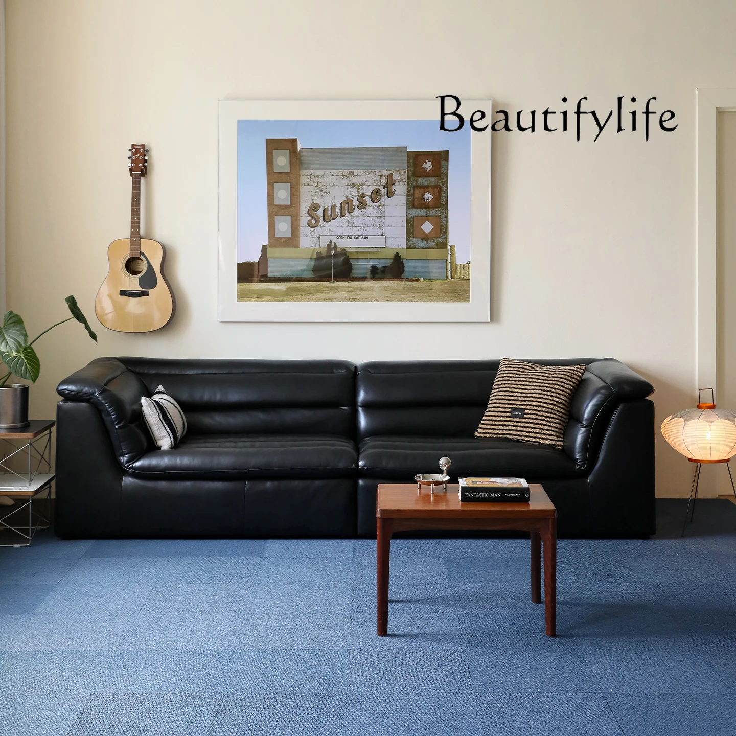 Medieval retro style caramel color first layer cowhide all leather sofa modern and simple