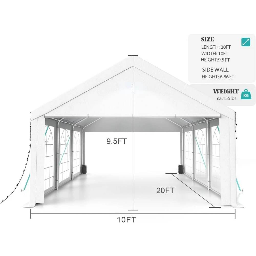 10x20FT detachable side wall heavy-duty canopy, outdoor waterproof terrace camping, suitable for holiday barbecue backyard tents