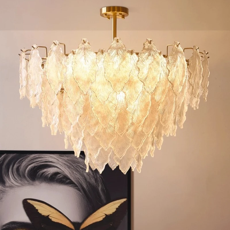 الفاخرة الحديثة نمط تأثيث المنزل الإضاءة الزخرفية فيلا فندق غرفة المعيشة الفن الزجاج يترك الثريا قلادة الخفيفة