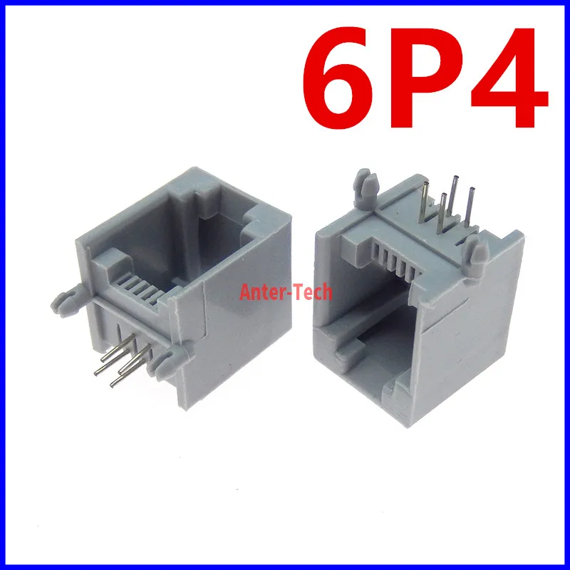 10PCS/Lot RJ12 socket telephone 90 degrees 4pin crystal female 6p4c socket RJ11