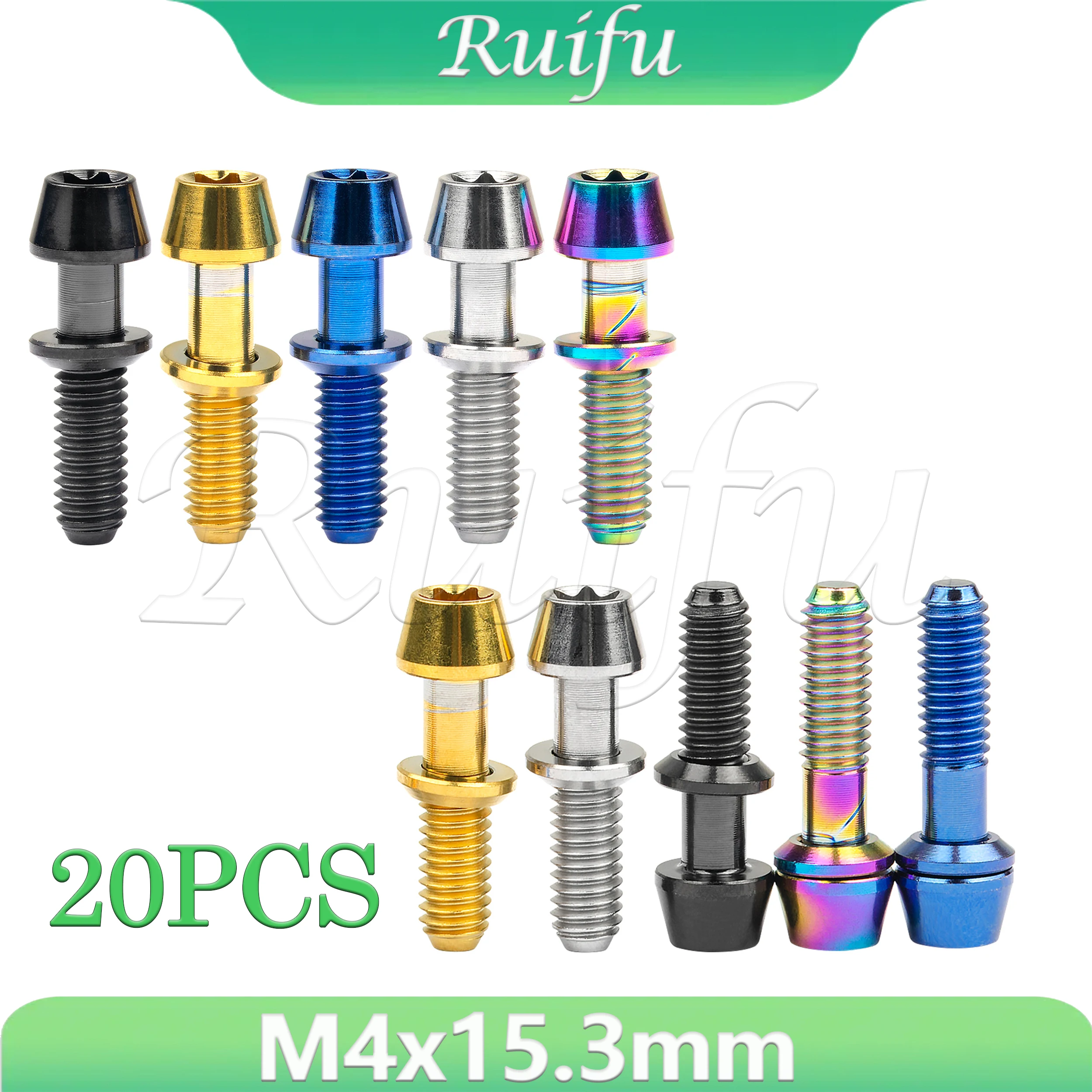 

Ruifu Titanium Bolt 20PCS M4x15.3mm Torx T20 Taper Head Screws with Washers for Ritchey C260 Bicycle Stem