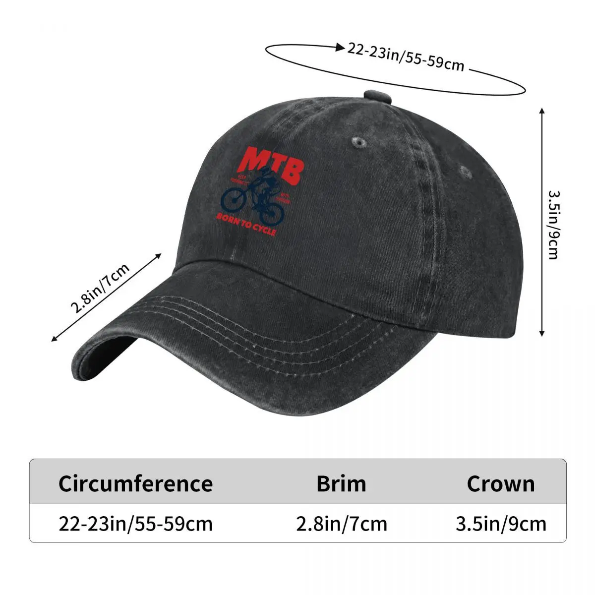 MTB Keep Pushing It With Passion Born To Cycle Washed Baseball Cap Outdoor Hat
