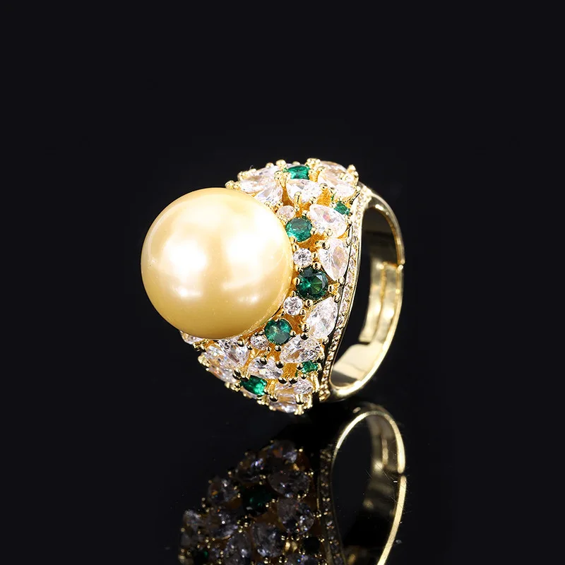 Jewelry Inlaid with Obey Pearl Ring Women's Fashion Ring Jewelry Accessories Wholesale Beads 14mm